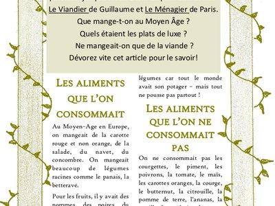 Page 16 de la gazette médiévale 2019 réalisée par les 5ème 2 de l'EPA