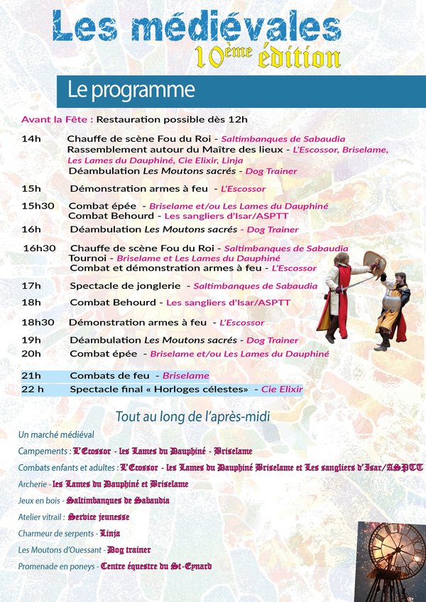 Programme de la 10ème édition de la fête médiévale de Montbonnot-saint-Martin