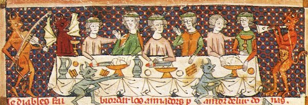 Illustration du repas du Bréviaire d’amour de d'Ermengaud de Béziers - XIIIème siècle