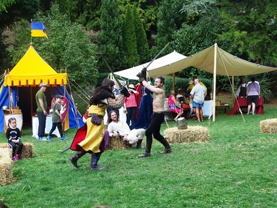 Combat amical au milieu de bottes de foin