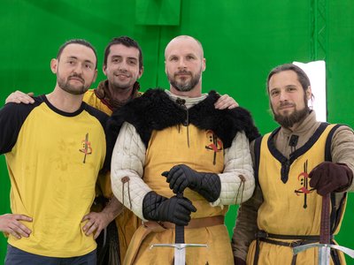Combattants de la Compagnie médiévale Briselame lors du tournage chez 4DViews